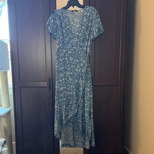 Floral Blue Wrap Dress
